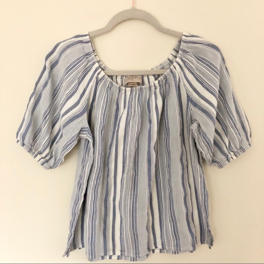 Loft Blue Stripped Blouse Cotton Rayon